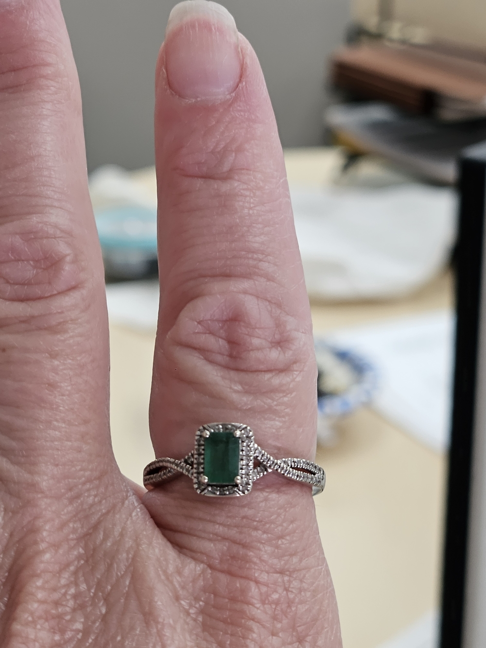 White Gold Emerald-Cut Emerald Ring